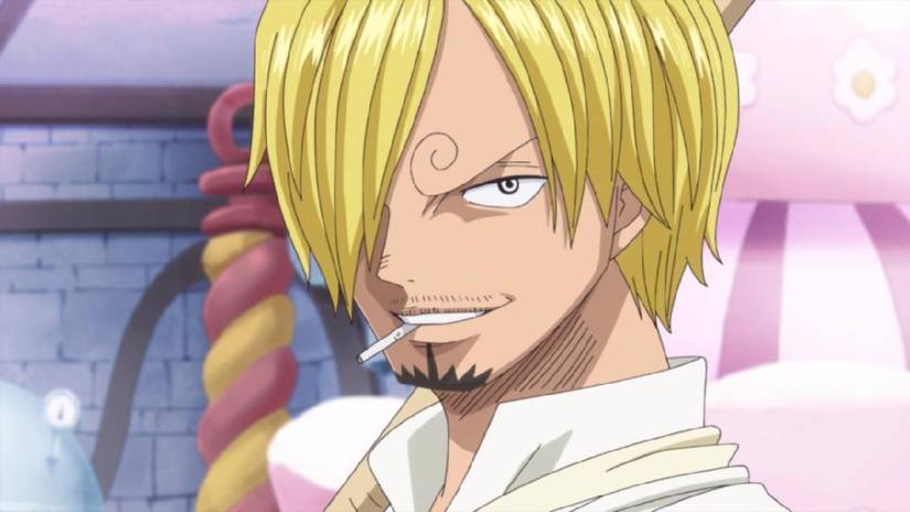 Sanji sourit au pudding tout en préparant leur gâteau de mariage pendant l'arc Whole Cake Island de One Piece.
