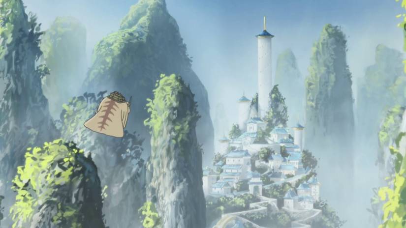 Appa the air bison flies to the Southern Air Temple in Avatar: The Last Airbender