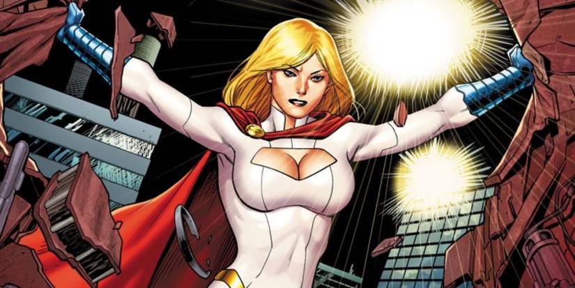 Power Girl tearing open a wall in DC Comics