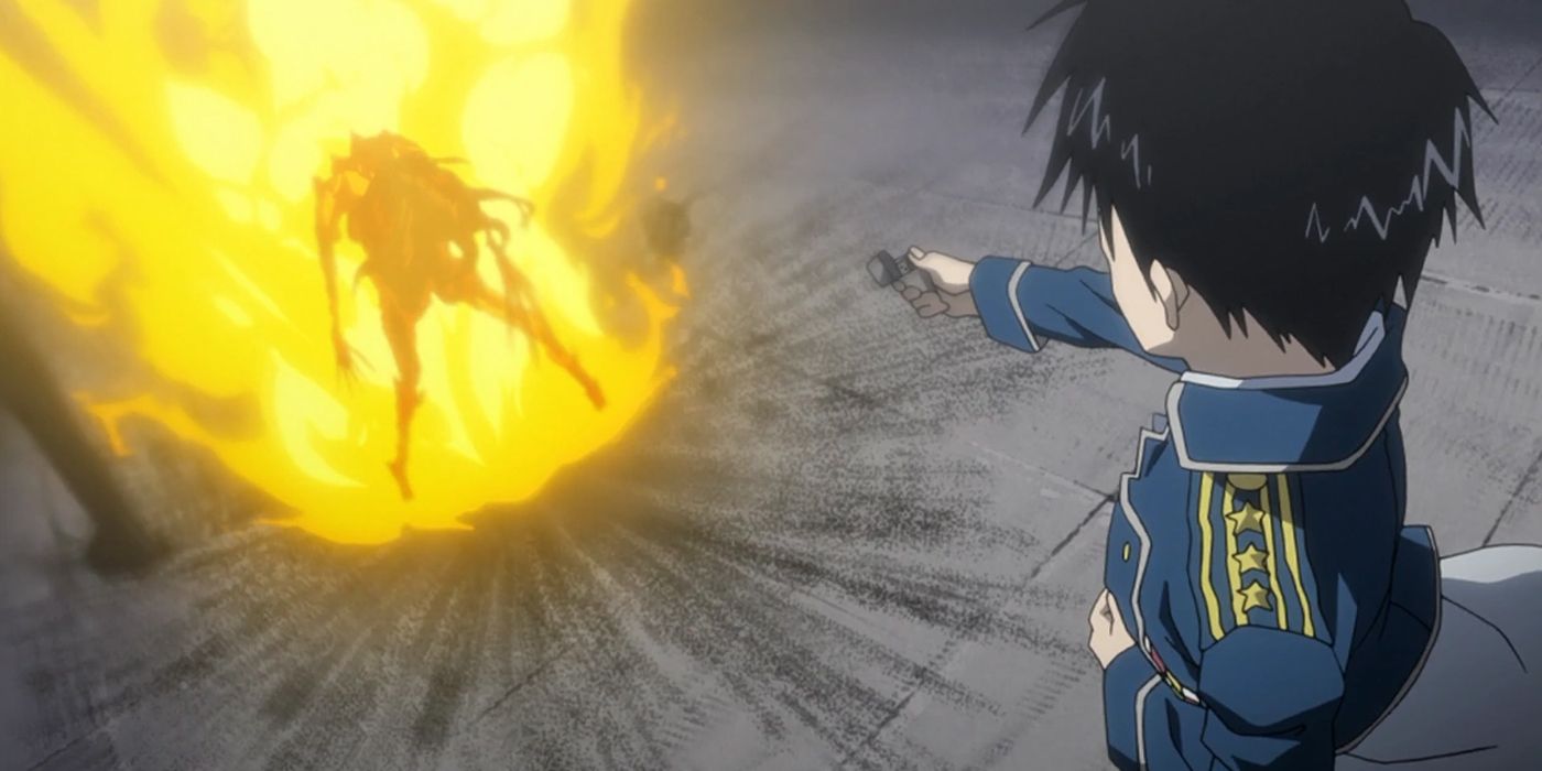 Roy Mustang utilise sa capacité à brûler Envy dans Fullmetal ALchemist: Brotherhood