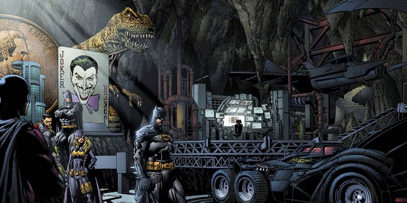 The Bat family in the Batcave.