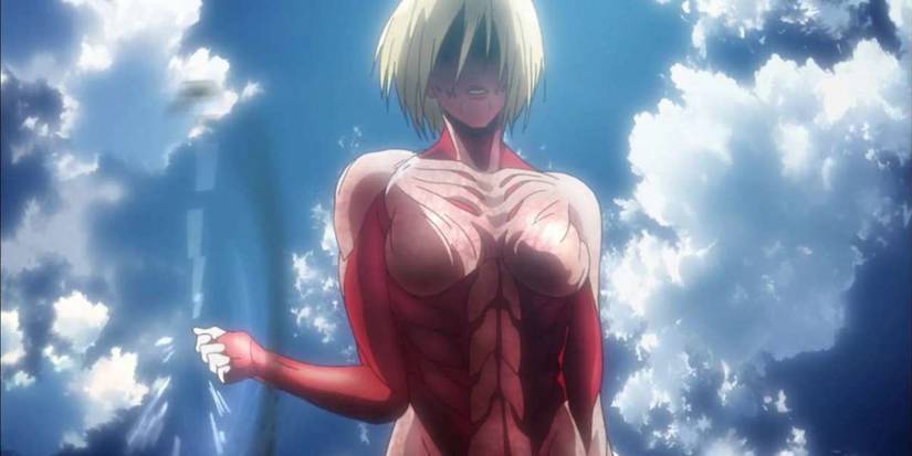 Female Titan spinning a scout in her hand.