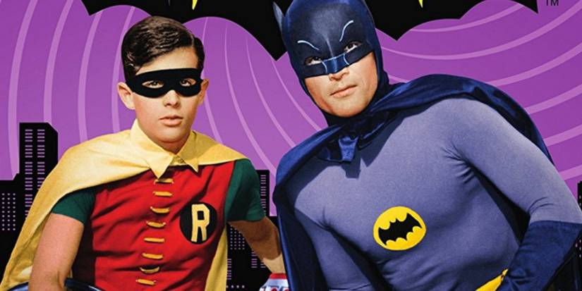 Robin and Batman pose on the Adam West TV show.