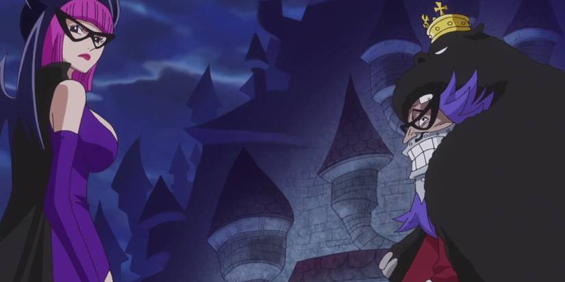 Wapol and Kinderella on Black Drum Island in One Piece.