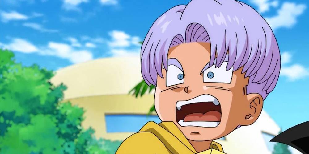 Anime Dragon Ball Super Nuori Trunks järkyttynyt