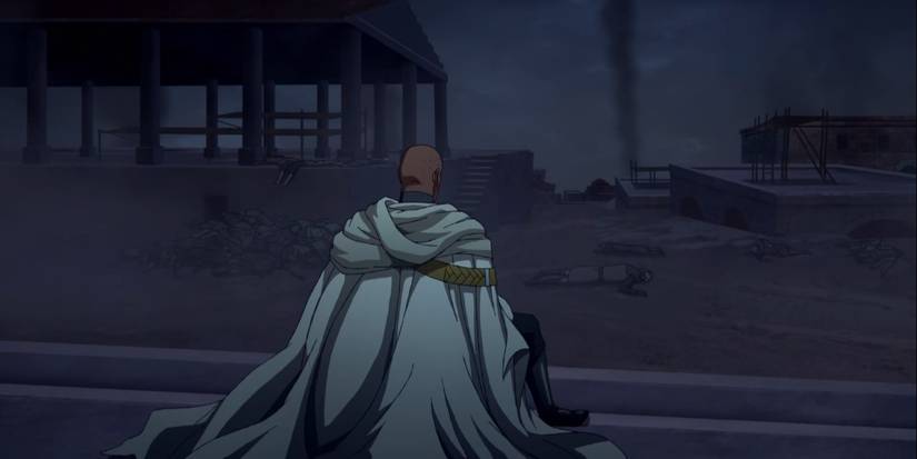 Isaac sitting at the stairs after killing the magician of the city.