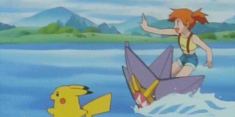 Starmie surfing on Starmie in Pokemon anime