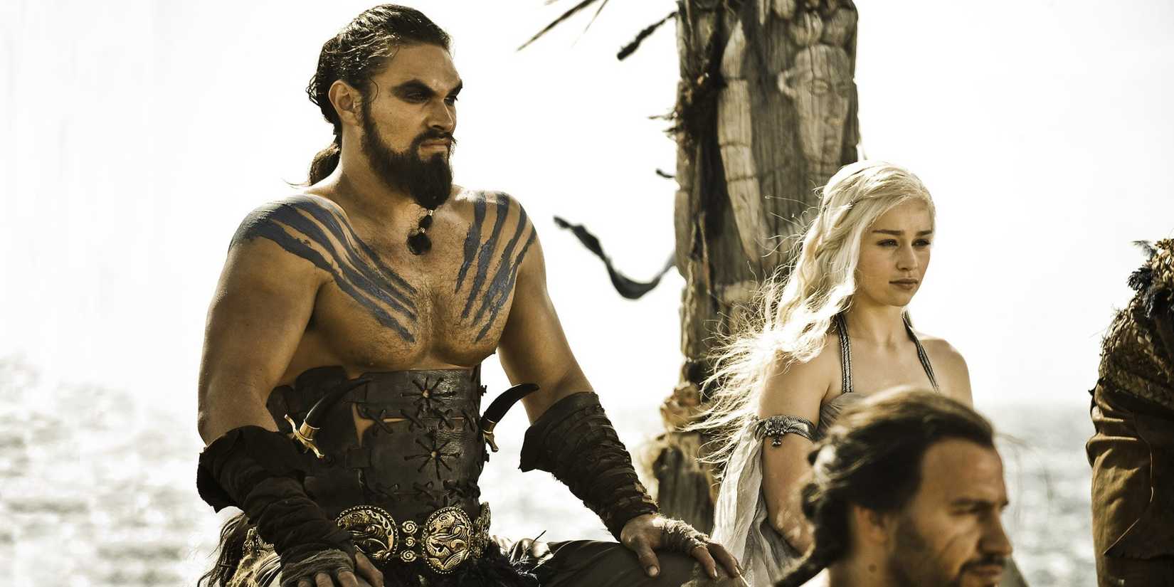 Khal Drogo with Dany at their wedding in Game of Thrones.