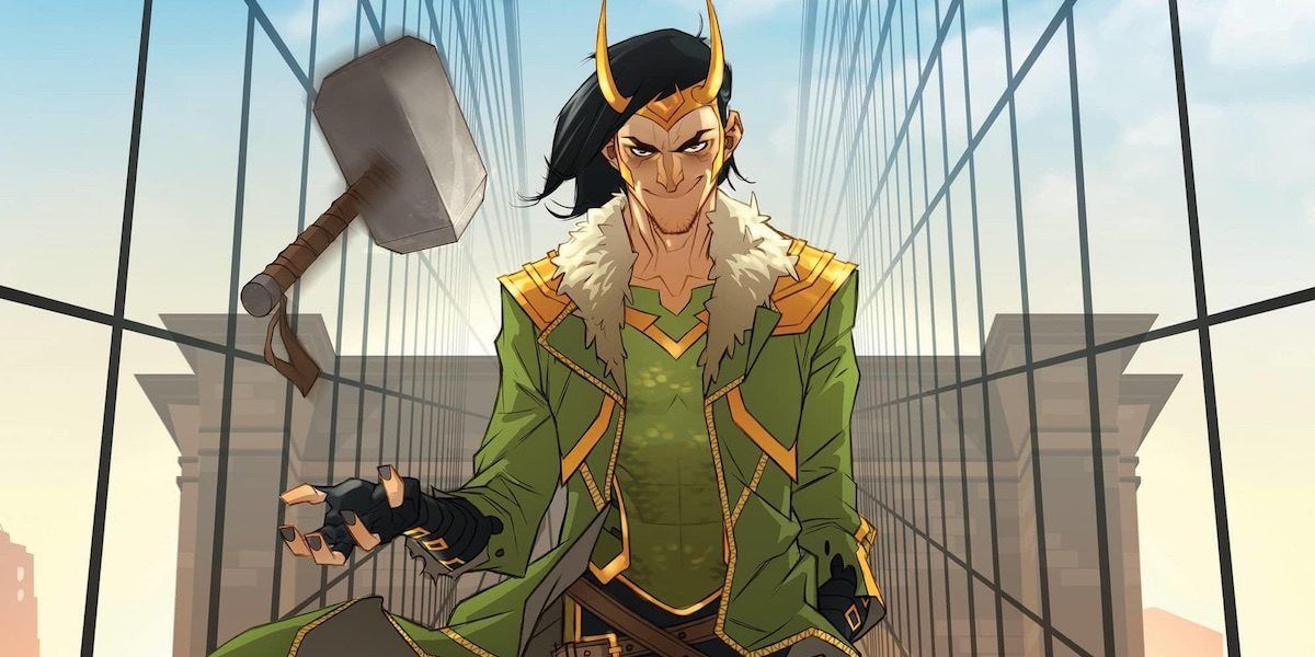 Loki lançando casualmente o martelo do Thor