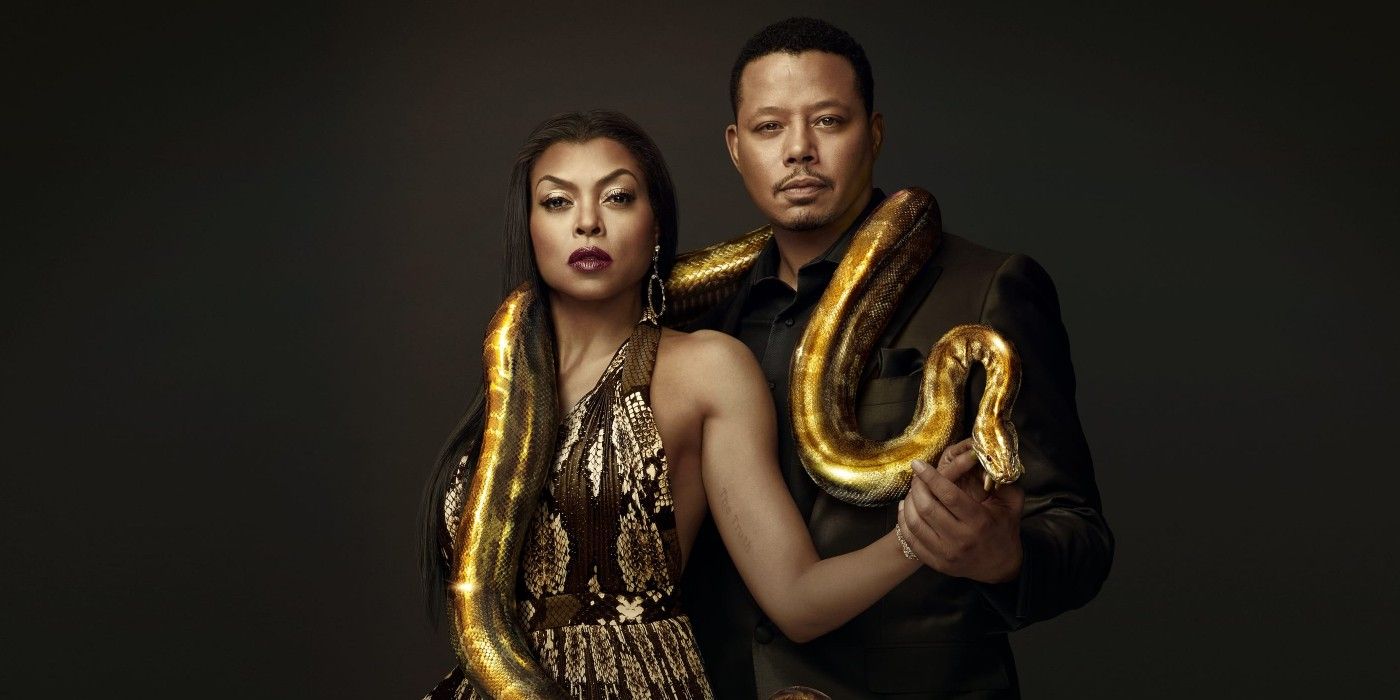 Terrence Howard and Taraji P. Henson hold a snake in a promo image for Empire
