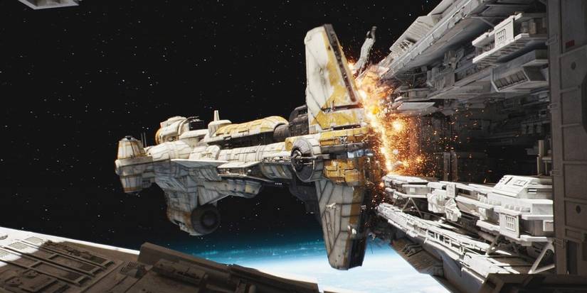 A Hammerhead Corvette, ramming an Imperial Star Destroyer in Rogue One