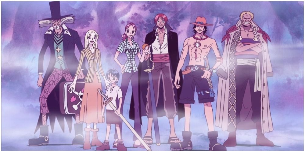 Dr. Hiruluk, Kuina, Bellemere, Shanks, Portgas D. Ace, and Chef Zeff in One Piece's Ocean's Dream arc