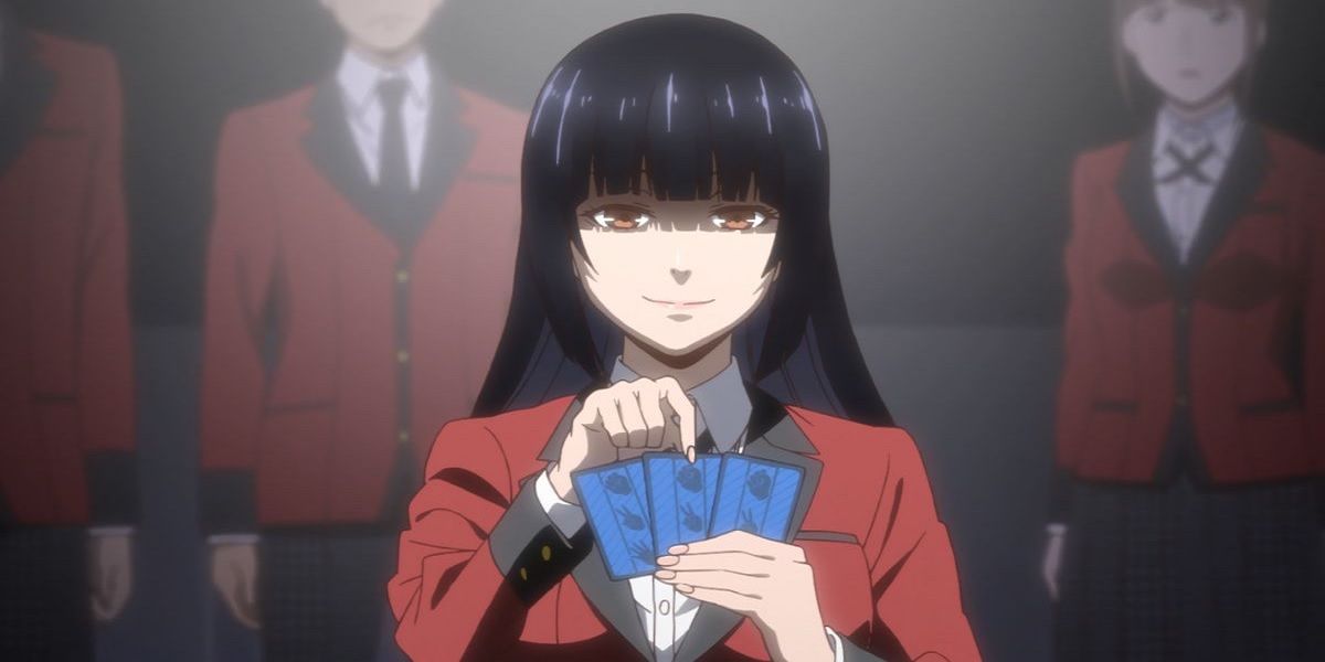 Kakegurui Yumeko Smiling While Playing Cards