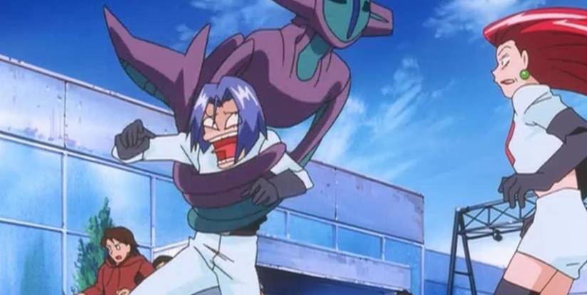 James gets squeezed by his Pokemon in the Pokemon anime