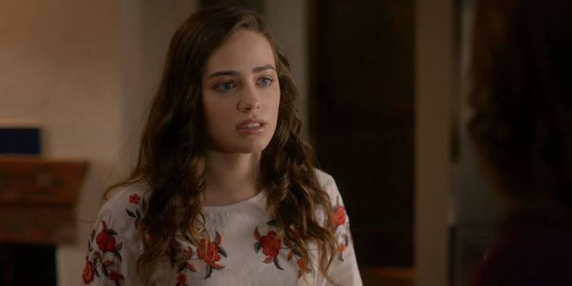 Sam LaRusso looks concerned in the Cobra Kai TV series