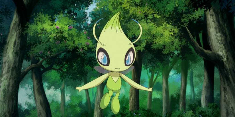 Celebi floats in the forest in the Pokémon 4Ever anime movie.