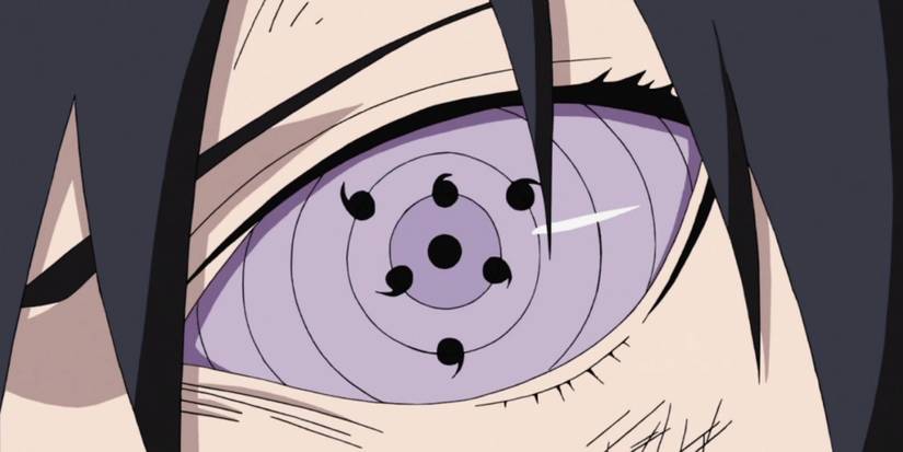 Sasuke Uchiha activates his Rinnegan in Naruto: Shippuden.