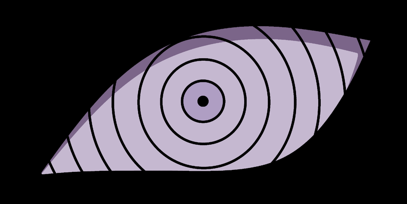 The Rinnegan is depicted in the midst of a black screen in Naruto: Shippuden.