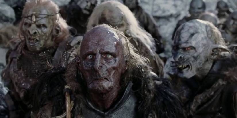 A pack of Orcs meet Uruk-Hai in The Lord of the Rings: The Two Towers 