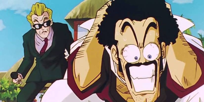 Mr. Satan bravely takes a hit in Dragon Ball Z.