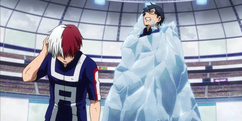 Anime My Hero Academia Shoto Todoroki Freezes Tenya Iida