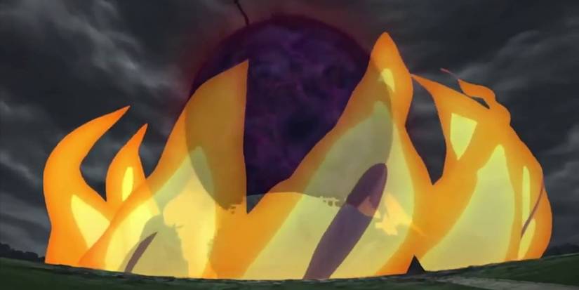 Naruto in Kurama Mode defends against an Otsutsuki attack in Boruto: Naruto Next Generations.