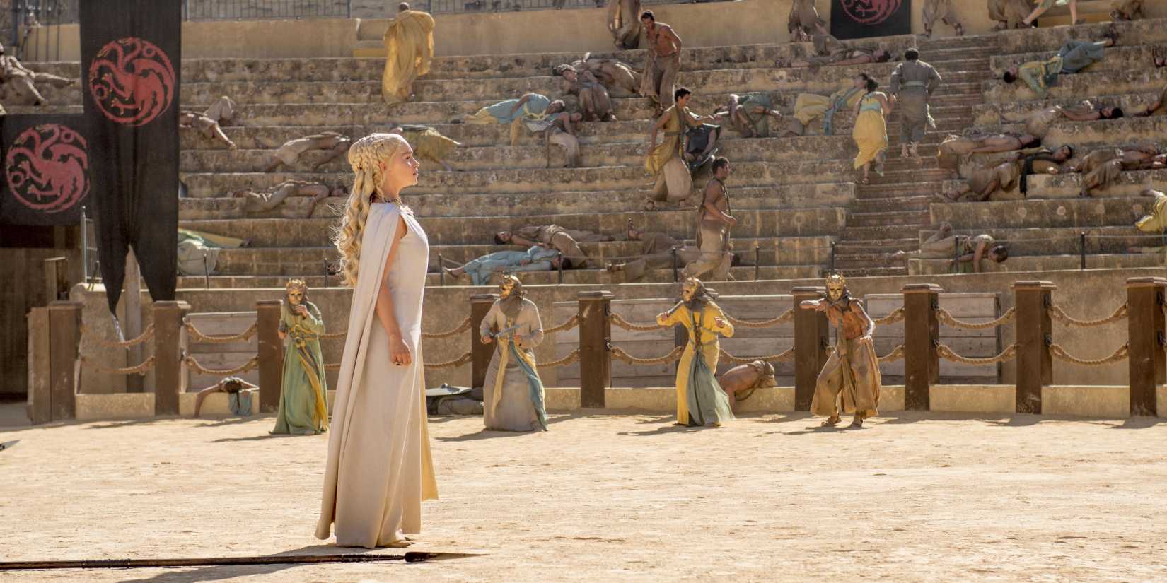 Daenerys at the arena in Meereen on Game of Thrones