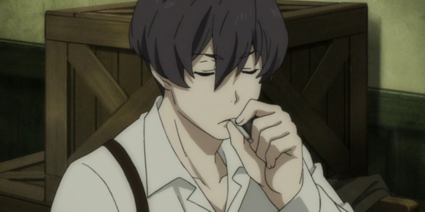 Angelo smoking a cigarette in 91 Days.