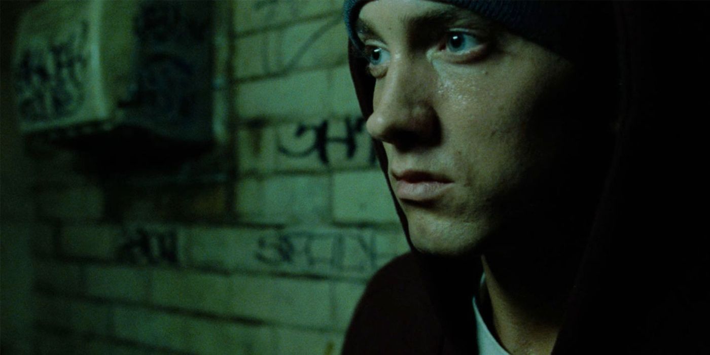 Eminem standing on a wall in 8 Mile.