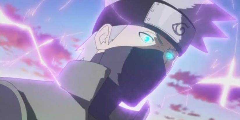 Kakashi using Shiden Nagashi eyes glowing