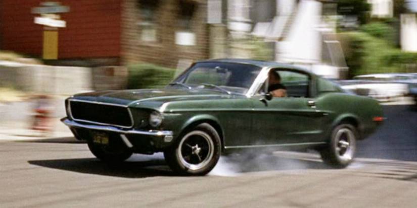 Bullitt's car speeds down a road