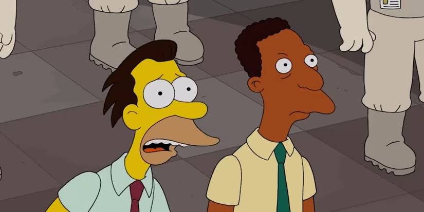 Lenny and Carl at work in The Simpsons.