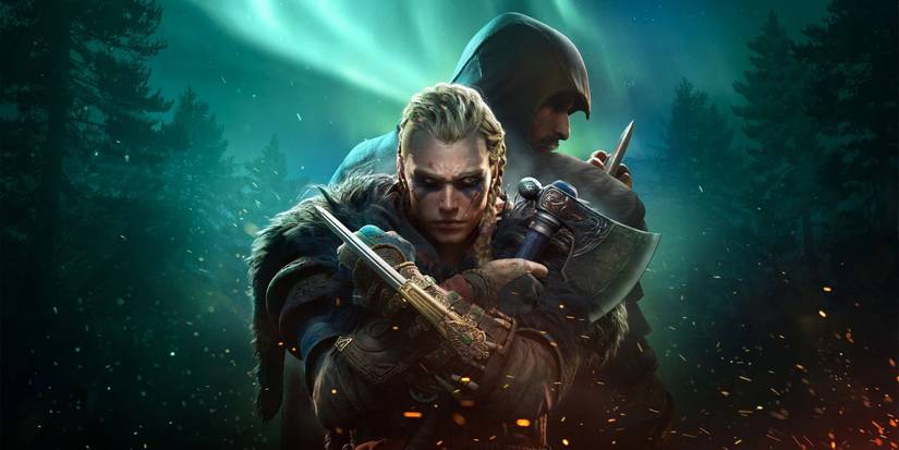 Basim and Eivor stand back to back for Assassin's Creed Valhalla