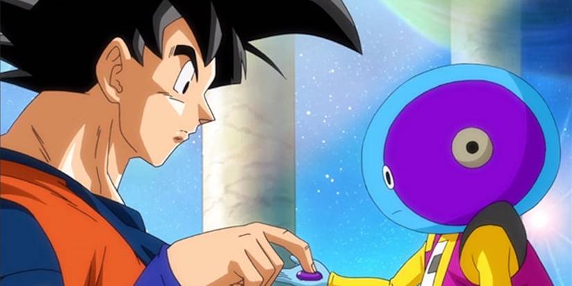 Goku receives Zeno's Button from Omni-King Zeno in Dragon Ball Super.