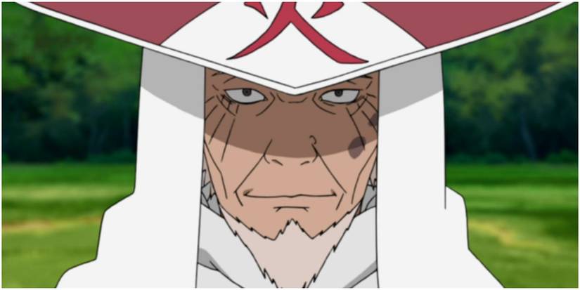 Hiruzen Sarutobi smiles wearing Third Hokage uniform