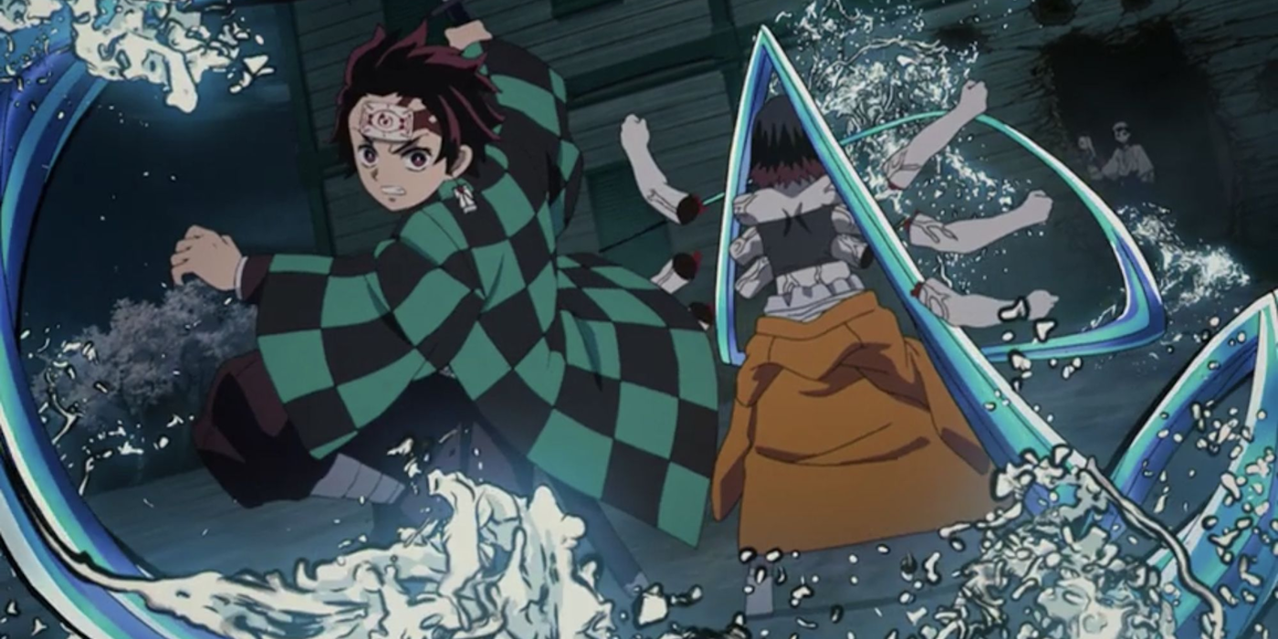 Tanjiro using the Water Breathing technique in Demon Slayer.