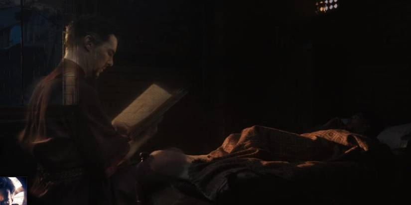 Dr Strange's astral projection reading while his physical form sleeps