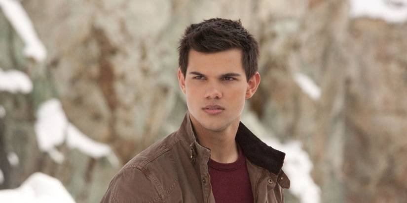 Jacob Black from the Twilight Saga with a snowy landscape behind him.
