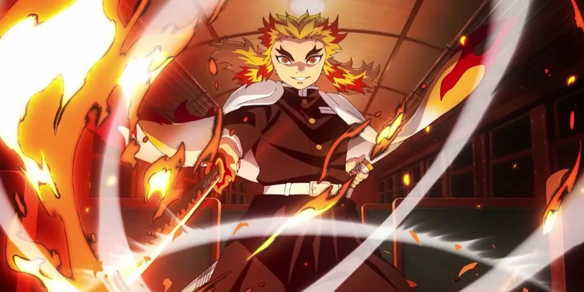Kyojuro Rengoku, the Flame Hashira, in Demon Slayer: Kimetsu no Yaiba the Movie: Mugen Train.