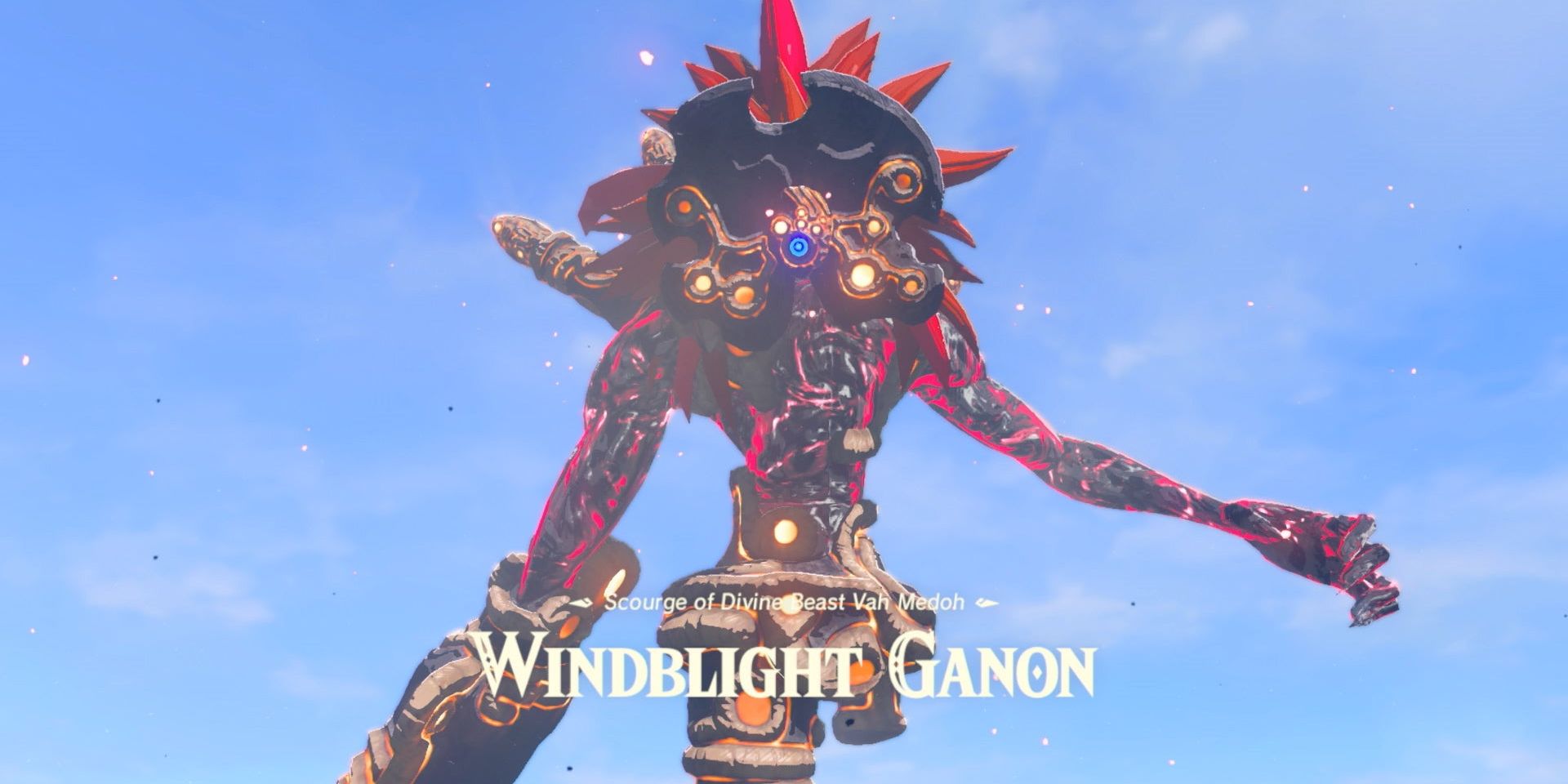 Windblight Ganon escapa de la Bestia Divina Vah Medoh durante la historia de The Legend of Zelda: Breath of the Wild.