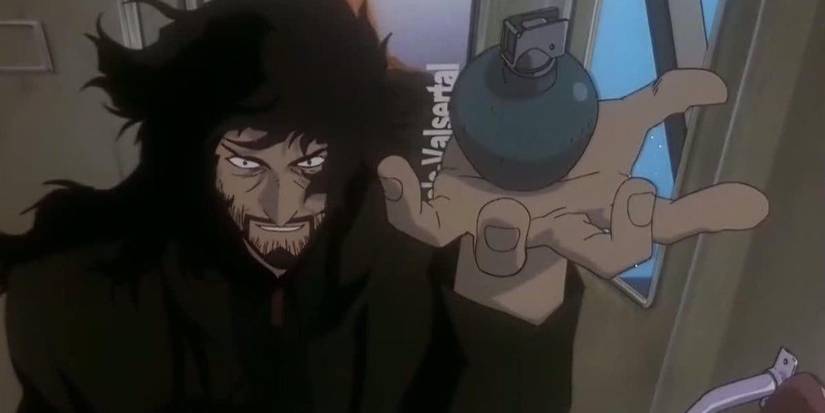 Vincent đưa ra lời đe dọa bằng một quả bom trong Cowboy Bebop the Movie: Knockin' on Heaven's Door.