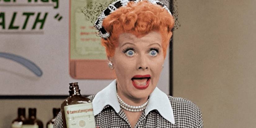 Lucy does a TV commercial in I Love Lucy.