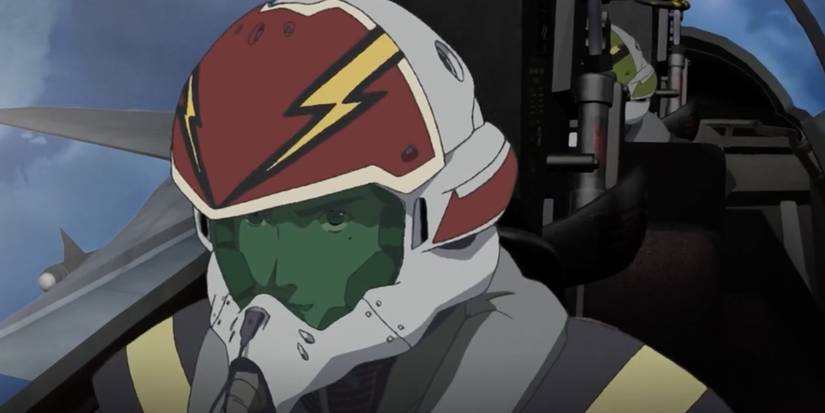 Shin Kudo in a fighter jet's cockpit in Macross Zero.