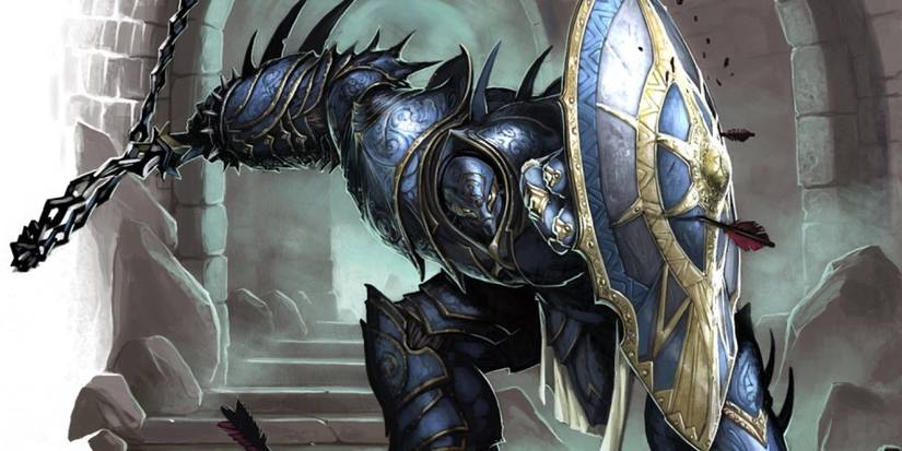 A Shield Guardian in DND blocks an attack