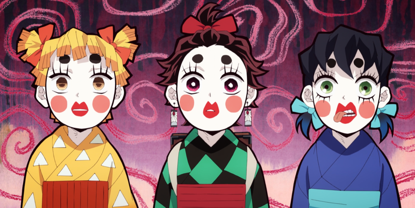 Tanjiro, Inosuke, and Zenitsu dressed as women to infiltrate the Entertainment District in Demon Slayer