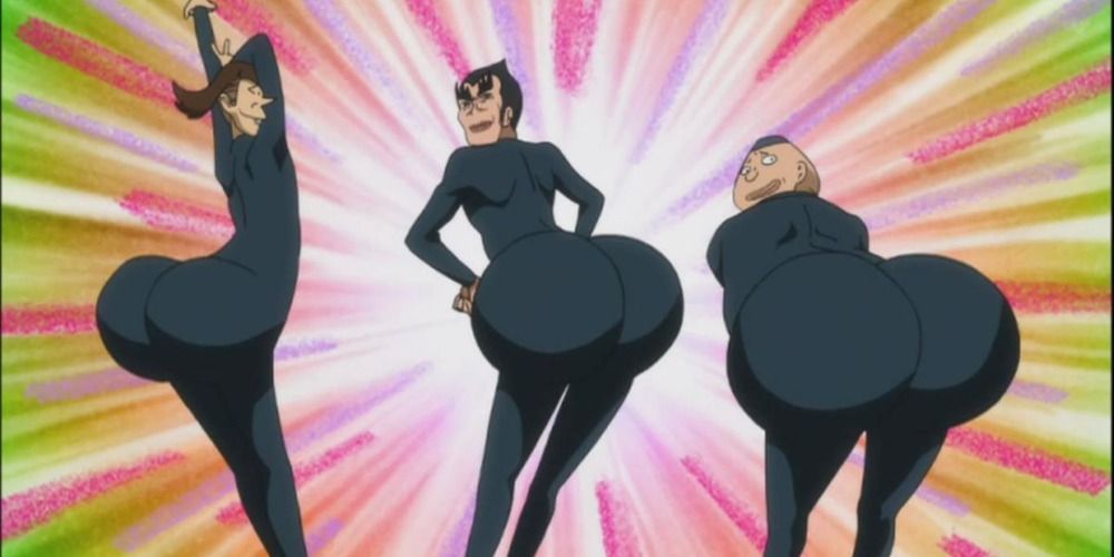 Fairy Tail's Jiggle Butt Gang showing their butts.