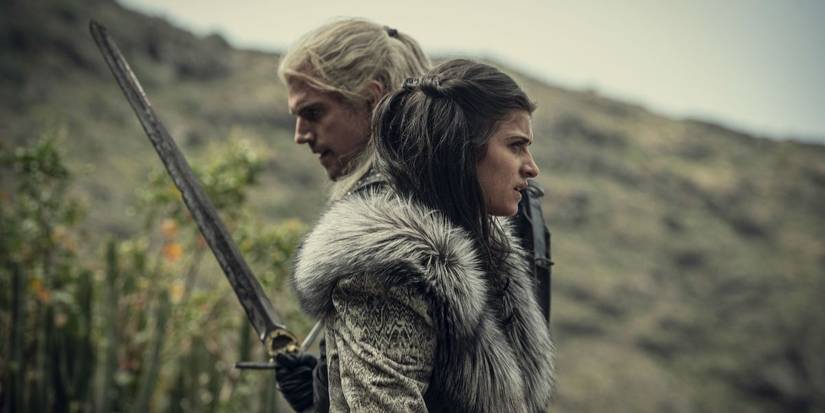 Geralt and Yennefer covering each other's backs in the Witcher netflix show