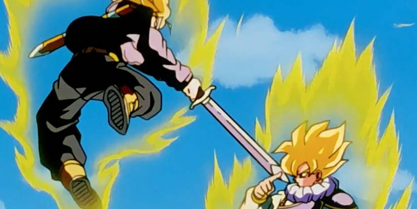 Goku vs Trunks in their Super Saiyan forms in DBZ