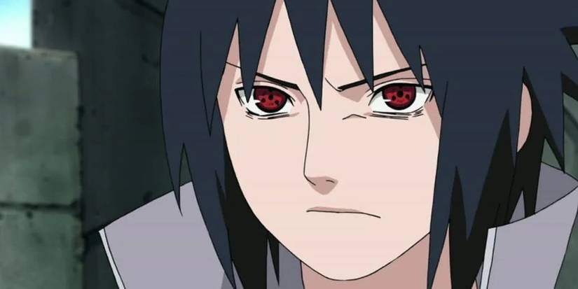 Sasuke from naruto using his sharingon 