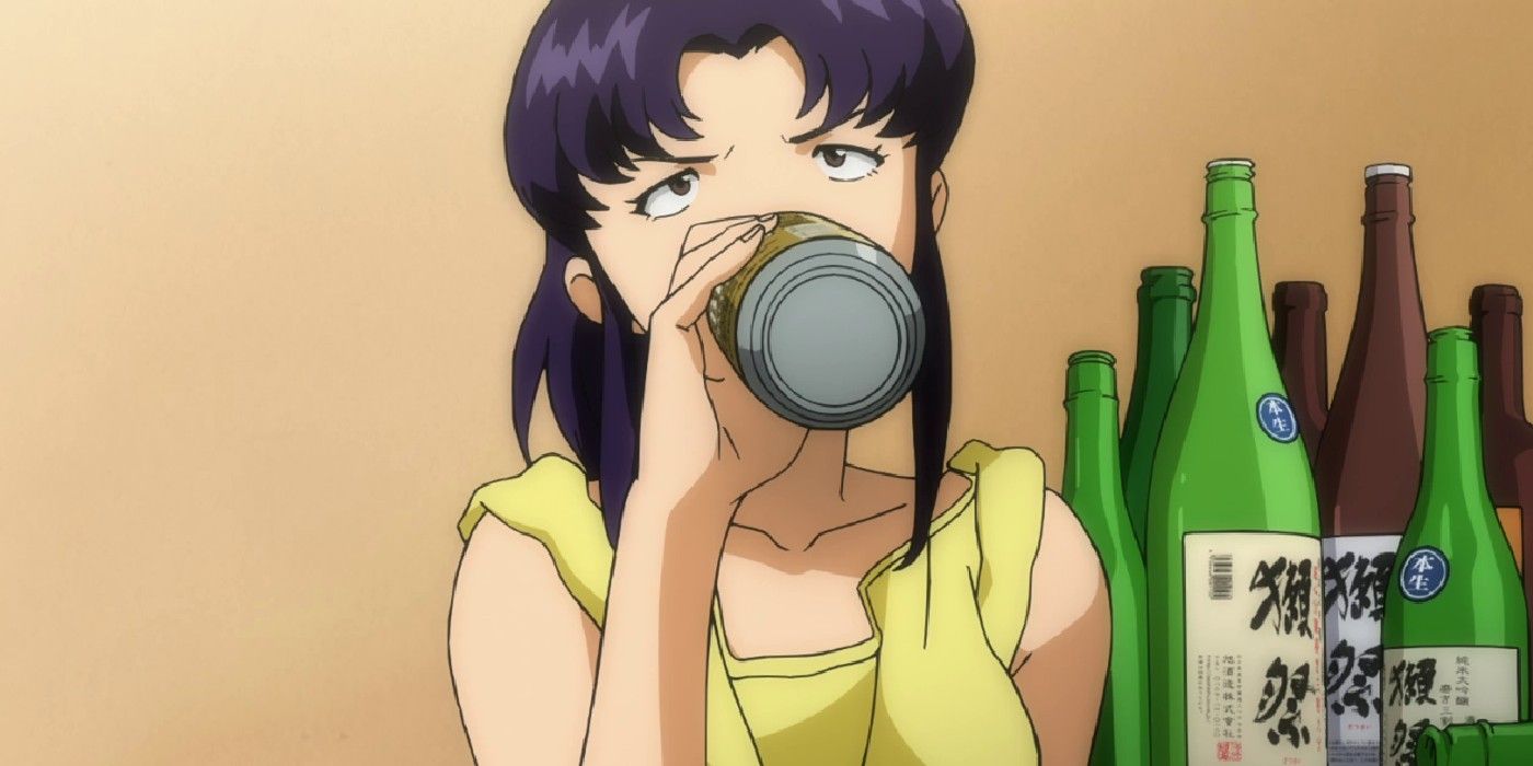Misato Drinks Her Beer In Neon Genesis Evangelion